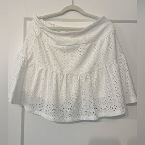 White Floral Print mini skirt with athletic shorts built in